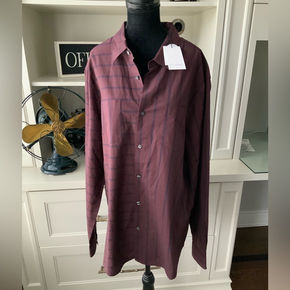 EN THREAD Men’s Burgundy Stripe Button Up Long Sleeve Shirt Size XL BRAND NEW - Picture 9 of 11
